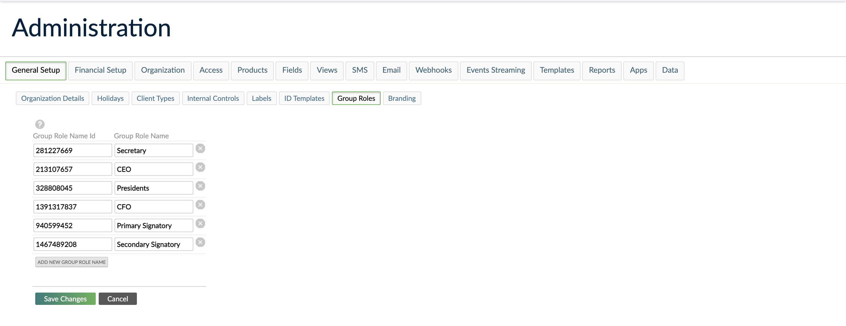 A list of group role names